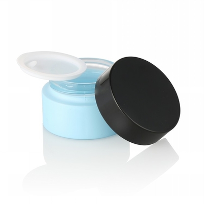 Beautiful cosmetic matte blue glass cream jar with black plastic lid 30g 50g 100g