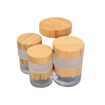 20g 30g 50g 100g Cute Amber Facial Clear Face Packing Cream Cosmetic Jar Cosmetic Frosted Glass Bottle With Natural Bamboo Lid