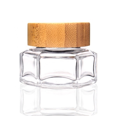 30ml 50ml 100ml Clear Shape Face Cream Empty Hexagonal Glass Cosmetic Jar Cosmetic Cream Jar With Bamboo Lid